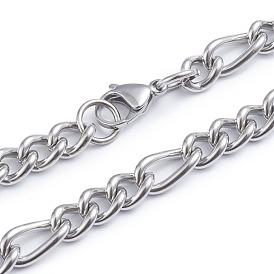 Unisex 304 Stainless Steel Figaro Chain Necklaces, with Lobster Claw Clasps