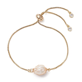 Freshwater Pearl  Slider Ring, with Brass Box Chain