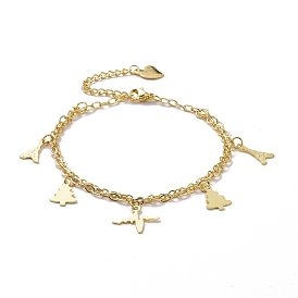 304 Stainless Steel Double Chains Multi-strand Bracelets, Heartbeat & Tree & Tower 201 Stainless Steel Charm Bracelet for Women