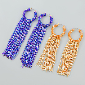 Boho Tassel Earrings with Retro Glass Tube Beads for Women