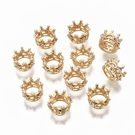 Laiton micro pavé de perles de zircone cubique claires, Perles avec un grand trou   , forme de la couronne