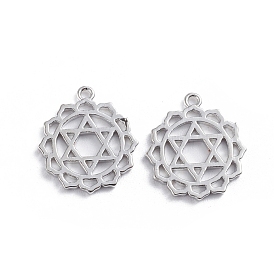 Brass Pendants, Cut-Out, Chakra, Anahata, Long-Lasting Plated, Hollow, for Jewish, Flower with Star of David