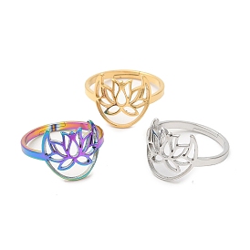 304 Stainless Steel Hollow Lotus Adjustable Ring for Women