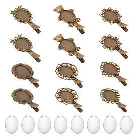 12 шт 6 стили винтажные железные заколки для волос из кожи аллигатора, с овальным безелем из сплава в форме кабошона, 20 шт. Прозрачные стеклянные кабошоны