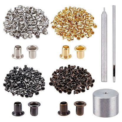 400Pcs Brass Hollow Rivets, with 1 Set Carbon Steel Punch Hole Pressure Rivet