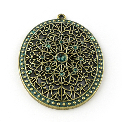 Oval Zinc Alloy Big Pendant Rhinestone Settings, Cadmium Free & Lead Free, Fit for 2~5mm Rhinestone, 64x47x4mm, Hole: 2.5mm