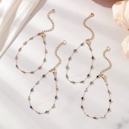 Браслеты ручной работы из бусин с драгоценными камнями и круглых звеньев из нержавеющей стали., с 316 из нержавеющей стали Lobster Claw застежками, золотые