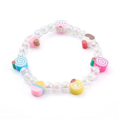 Pulseras de cuentas elásticas, con cuentas de postre de arcilla polimérica y cuentas redondas acrílicas