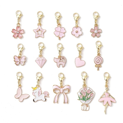 15Шт подвесные украшения из сплава эмали, 304 подвески-застежки-лобстеры из нержавеющей стали для украшений сумок, разнообразные