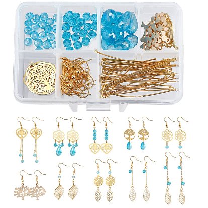 143 Pieces DIY Tree of Life Themed Earrings Making Kits, Including Iron & Alloy Pendants, Electroplate Glass Beads, Brass Pendants & Cable Chains & Earring Hooks