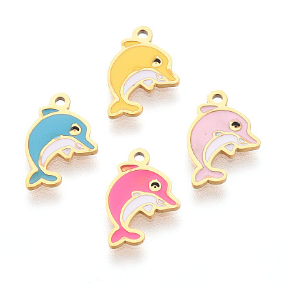 304 из нержавеющей стали шармы эмали, дельфин очарование, ионное покрытие (ip), реальный 14 k позолоченный