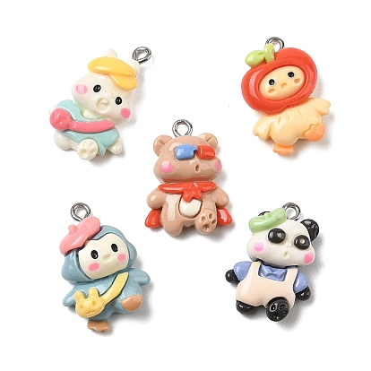 Подвески из непрозрачной смолы с милыми животными, очарование смешанных форм, с петлей из нержавеющей стали, цвет нержавеющей стали