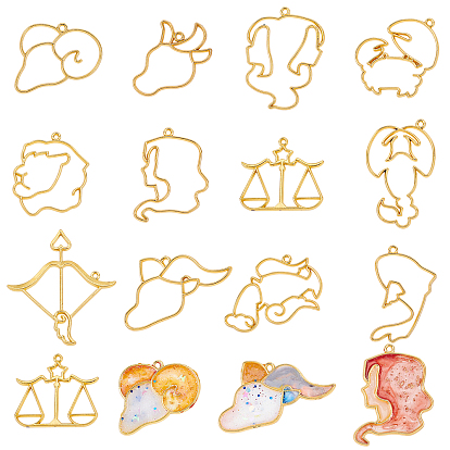 Zinc Alloy Open Back Bezel Pendants, For DIY UV Resin, Epoxy Resin, Pressed Flower Jewelry, Twelve Constellations