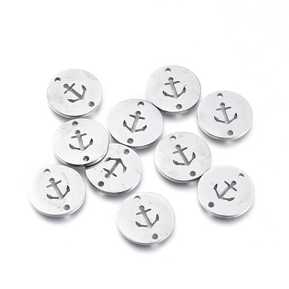 304 Stainless Steel Links Connectors, Laser Cut, Flat Round with Anchor