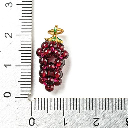 Natural Garnet Round Cluster Pendants, Grape Charms with Golden Plated Alloy Snap on Bails and Elastic Rope
