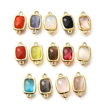 Латунные паве стеклянные прямоугольные звенья соединительные подвески, без кадмия, без никеля и без свинца, ионное покрытие (ip), реальный 18 k позолоченный