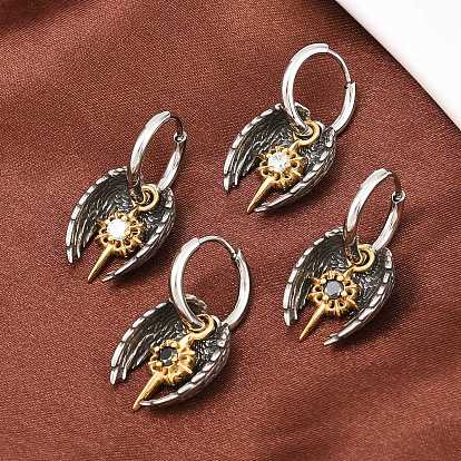 316 серьги-кольца из хирургической нержавеющей стали, с кубического циркония, старинное серебро и серебро