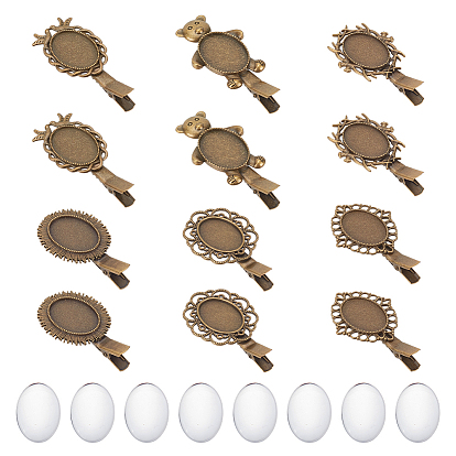 12 шт 6 стили винтажные железные заколки для волос из кожи аллигатора, с овальным безелем из сплава в форме кабошона, 20 шт. Прозрачные стеклянные кабошоны
