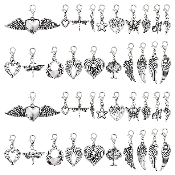 40шт 20 стили крыла сплав подвески украшения, Сплав с застежками когтя омара