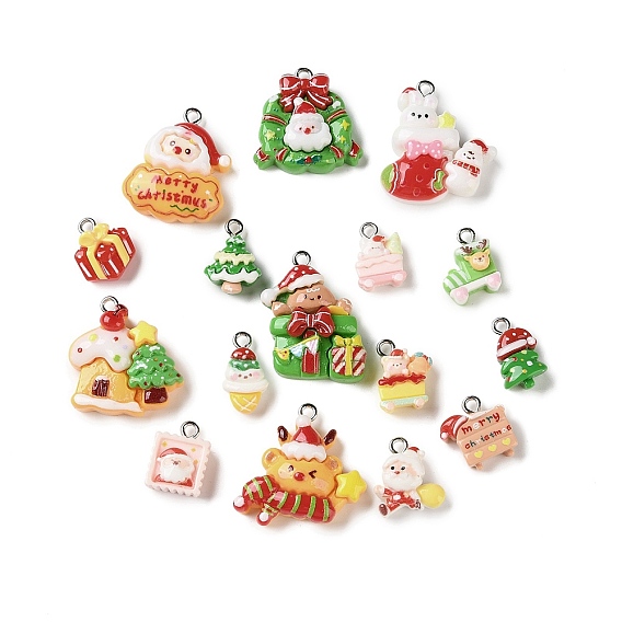 Рождественские подвески из непрозрачной смолы, разнообразные, с железной платиной петлей