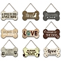 Dog Bone with Word Wood Pendant Decoration, Hanging Sign Plaque for Puppy Pet House Door Wall Decoration