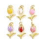 Brass with Enamel Pendants, Tulip Charms, Golden