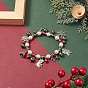 Glass Pearl Beaded Stretch Bracelet, Candy Cane & Snowflake & Santa Claus & Bell Alloy Charms Christmas Bracelet for Women