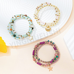 Boho Chic Crystal Glass Beaded Bracelet - Unique Triple Wrap Multi-Element Mix for Women