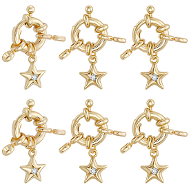 10 шт. латунные застежки-пружинки с прозрачным кубическим цирконием, звезда