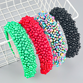 Colorful Pearl Headband for Women, Fashionable Wide Sponge Hair Accessory