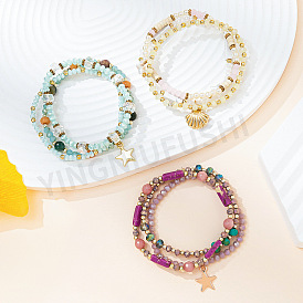 Bracelet perlé en verre de cristal boho chic - mélange multi-éléments triple enveloppe unique pour les femmes