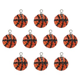 10шт. подвески из полимерной глины со стразами, с железной фурнитурой, баскетбольный шарм