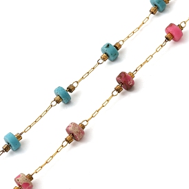 304 плоские круглозвенные цепи из нержавеющей стали, несварные, с бусинами ангелита, реальный 18 k позолоченный, с катушкой