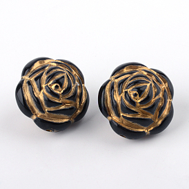 Rose Plating Acrylic Beads, Golden Metal Enlaced, 26x22mm, Hole: 2mm, about 86pcs/500g