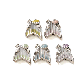 Alloy Enamel Pendants, Fishtail with Shell Shape Charms, with Crystal Rhinestone, Platinum