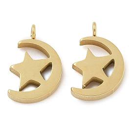 Ion Plating(IP) 304 Stainless Steel Charms, Moon with Star Charm