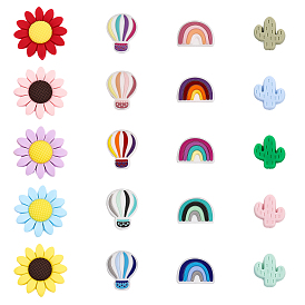 20Pcs 20 Style Silicone Beads, Sunflower & Rainbow & Cactus & Hot Air Balloon