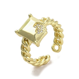 Brass Pave Cubic Zirconia Open Cuff Rings, Rectangle
