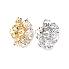Фурнитура для серег-гвоздиков из латуни с паве из прозрачного кубического циркония, цветок, без кадмия и без свинца, стойки покрытие, долговечный