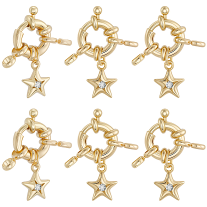 10 шт. латунные застежки-пружинки с прозрачным кубическим цирконием, звезда