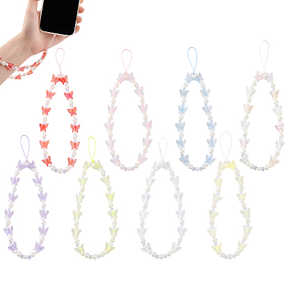 8 шт 8 цвета смоляные бусины цепочка мобильный ремешок, с имитацией жемчуга, бабочка