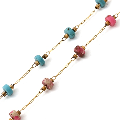 304 плоские круглозвенные цепи из нержавеющей стали, несварные, с бусинами ангелита, реальный 18 k позолоченный, с катушкой