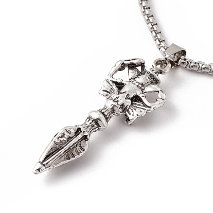 Alloy Skeleton Spear Head Pendant Necklace with 304 Stainless Steel Box Chains, Gothic Jewelry for Men Women