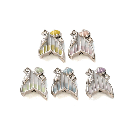 Alloy Enamel Pendants, Fishtail with Shell Shape Charms, with Crystal Rhinestone, Platinum