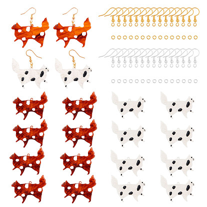 DIY Dangle Earring Making, 20Pcs 2 Colors Translucent Cellulose Acetate(Resin) Cat Pendants, with Brass Earring Hooks & Jump Rings