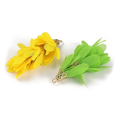 Polyester Pendant Decorations, with Iron Findings, Flower Charms