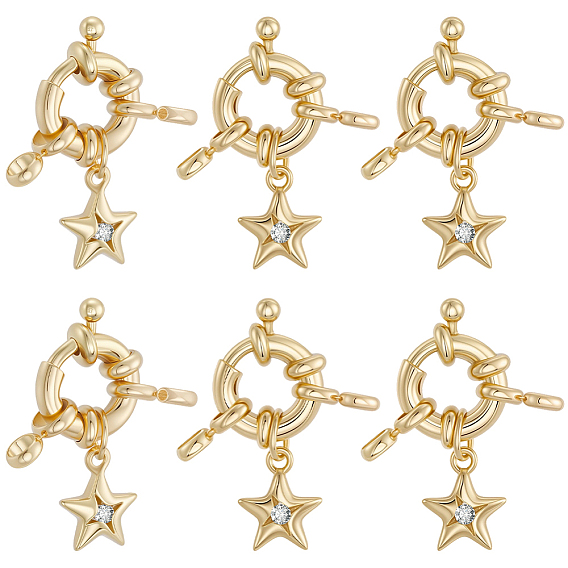 10 шт. латунные застежки-пружинки с прозрачным кубическим цирконием, звезда