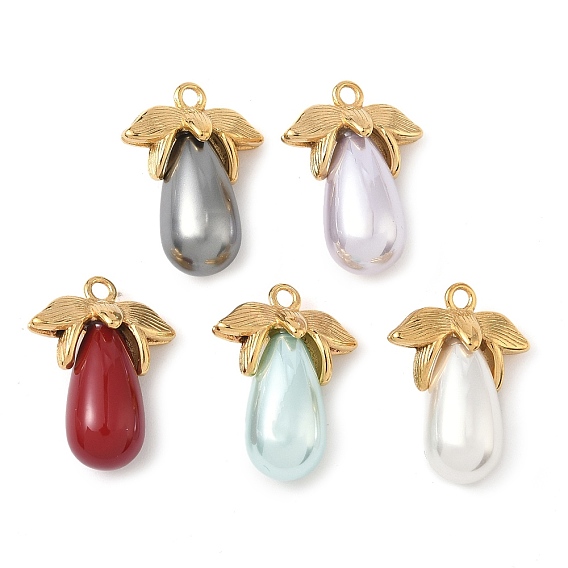 304 подвески из нержавеющей стали, слезинки, с пластмассовой жемчужиной abs, реальный 18 k позолоченный, вакуумное покрытие pvd