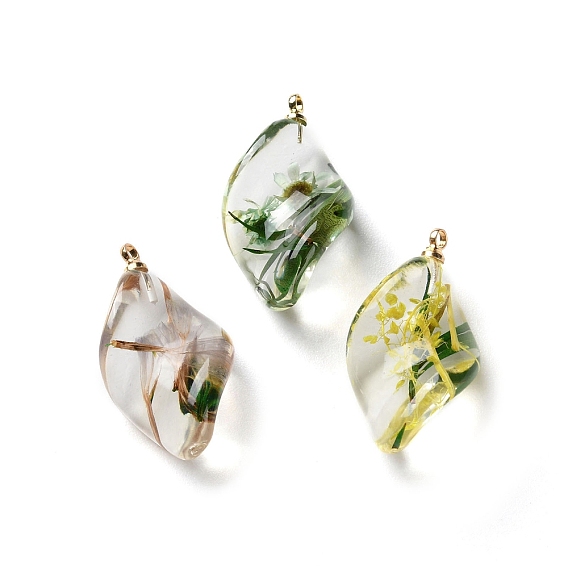 Подвески из прозрачной смолы с сухоцветами, с латунной найти, лист прелести