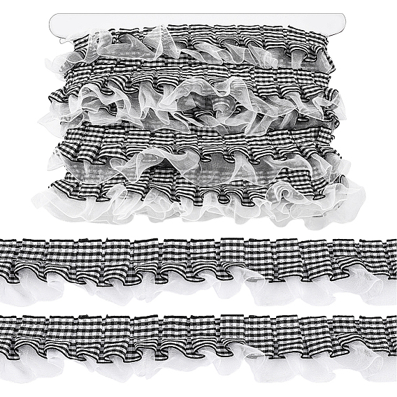 10Yards Polyester Lace Ribbon, Tartan Pattern, for Clothes Accessories